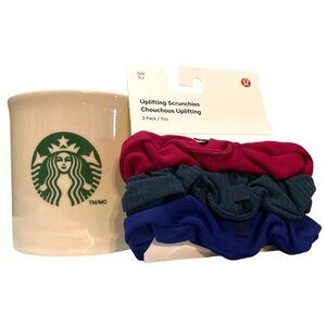 Starbucks 14oz White Coffee Mug & Lululemon Uplifting Scrunchies 3-Pack Valentin